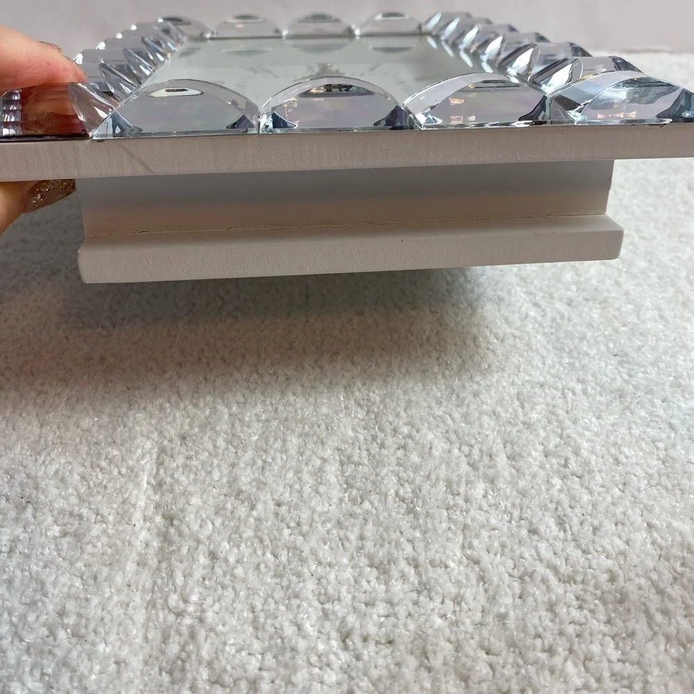 Modern Crystal-Edge Contemporary Clock Silver & White Luxe Home Decor
